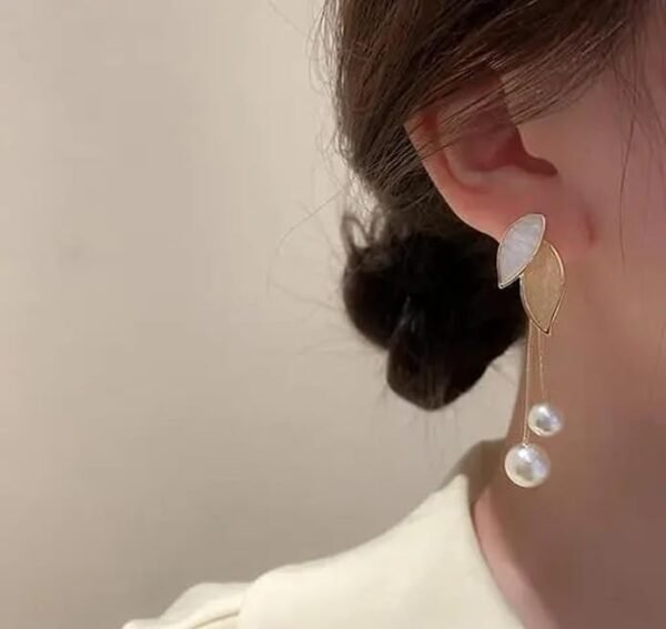 Elegant Double Pearl and Leaf Stud Earrings – Versatile Gold-Tone Earrings for Women & Girls