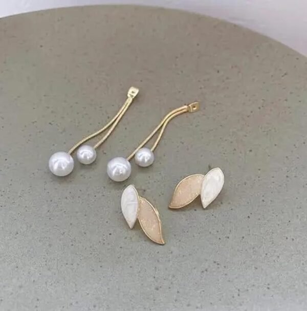 Elegant Double Pearl and Leaf Stud Earrings – Versatile Gold-Tone Earrings for Women & Girls